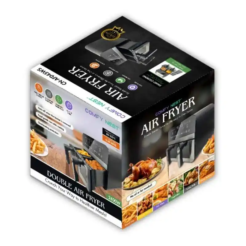 Comfy Nest CN-AFD45WS 2400W dobbel S/S kurv Digital Airfryer med vindu - 9L