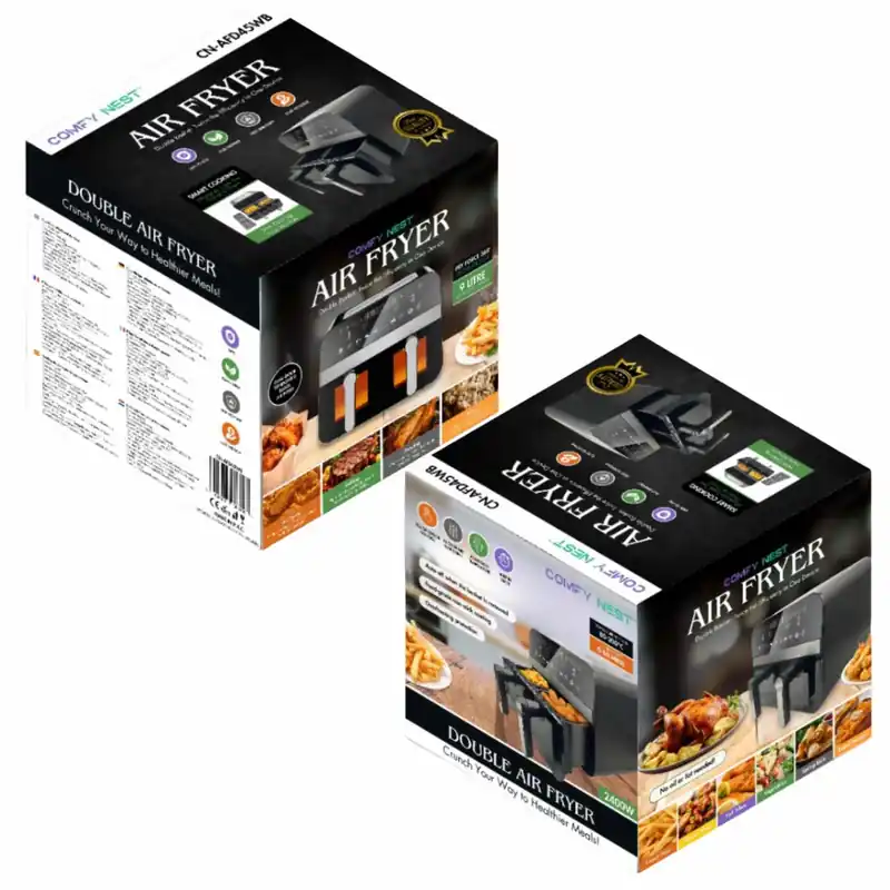 Comfy Nest CN-AFD45WB 2400W svart dobbelkurv digital luftfrityrkoker med vindu - 9L