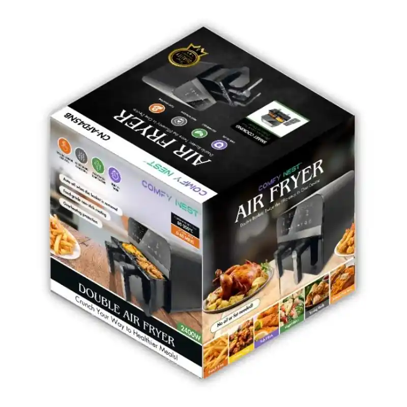 Comfy Nest CN-AFD45NB 2400W svart dobbelkurv digital luftfrityrkoker - 9L