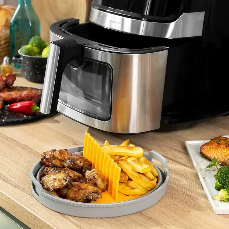Sammenleggbar non-stick silikonkurv for frityrkoker