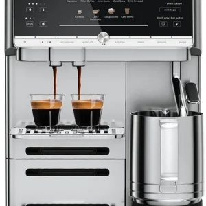 Espressomaskin med automatisk kaffekverning og melkeskum