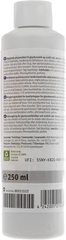 00312122 Rens for glasskeramiske platetopper og koketopper i rustfritt stål - 250ml